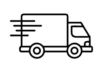 Fototapeta premium Fast moving shipping delivery truck line art vector icon for transportation apps and websites. Vector illustration