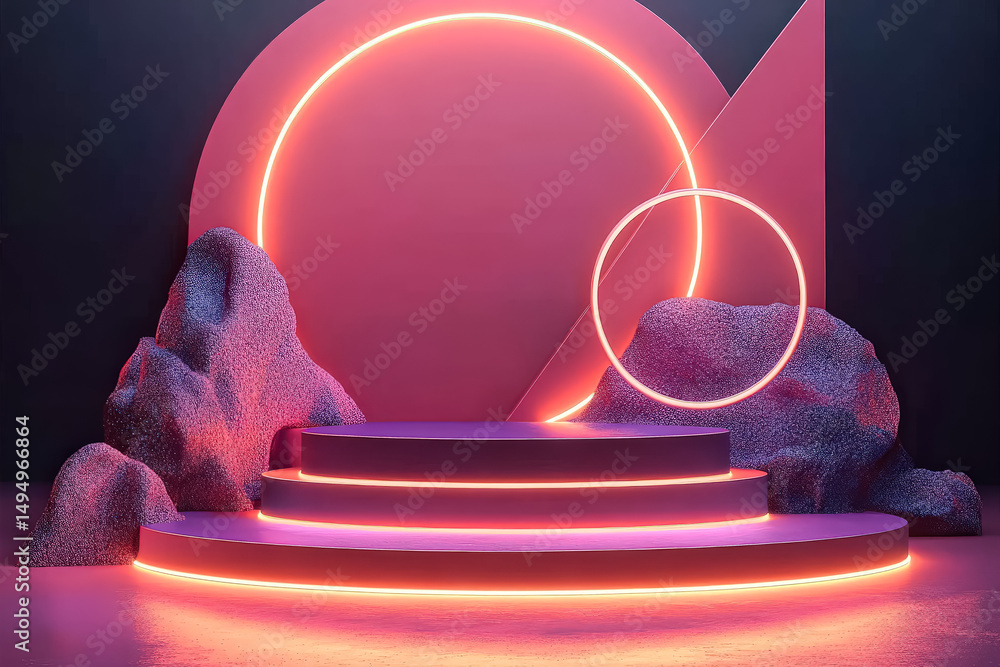 Poster stage with a pink background and a red circle in the middle