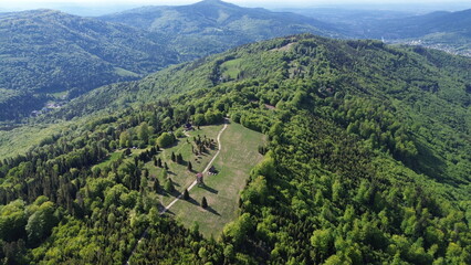 Aerial Footage of Stary Gron Viewing Platform Beskid Mountains Poland..