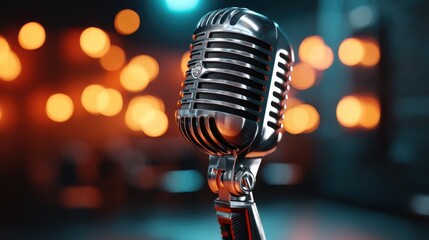  Celebration of Music with Microphone, Metallic Backdrop, and Shining Lights for International Podcast Day 