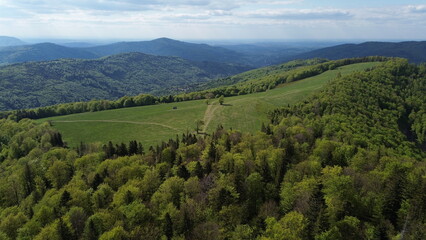 Fototapeta premium Aerial Footage of Stary Gron Viewing Platform Beskid Mountains Poland..