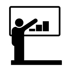 Businessman showing a bar chart on whiteboard during business presentation icon illustration