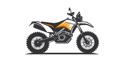 Minimalist black and white logo of a Dakar rally motorcycle with high fender, long-travel suspension, navigation tower, yellow accent, and pastel details on a white background — sleek and modern desig