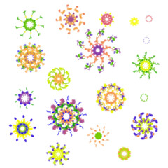 Intricate geometric patterns of vibrant colors create a dynamic visual symphony, each element meticulously crafted to evoke a sense of artistry and intricate design. 