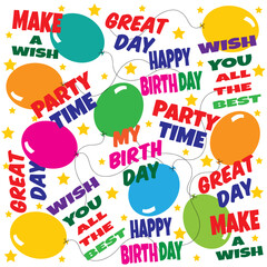 Fototapeta premium Happy birthday card design with colorful text and balloons 