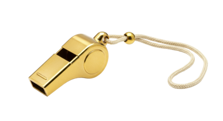 Isolated Gold Metal Whistle with White Cord