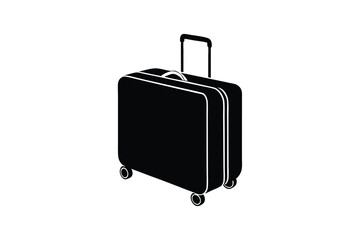 Silhouette art illustration of a suitcase with wheels and a handle.eps