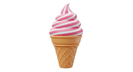 Isolated Strawberry Swirl Ice Cream Cone