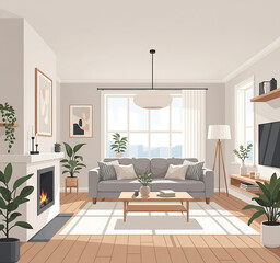 Fototapeta premium Modern Living Room Interior Design Cozy & Stylish Space with Natural Light