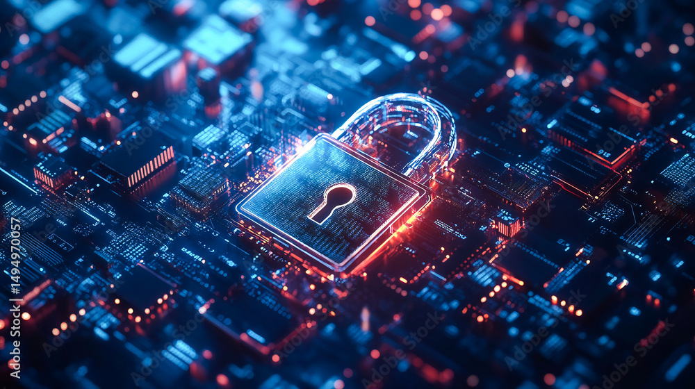 Poster cyber security, data protection and privacy for corporate electronic server for abstract background.