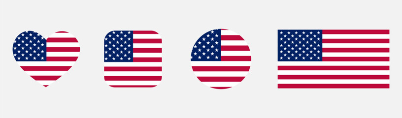USA flag. National symbol. Various shapes feature the American flag, celebrating patriotism and national identity. Vector illustration