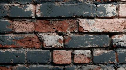 Close up of an old red brick wall with some painted in dark blue for textured backgrounds
