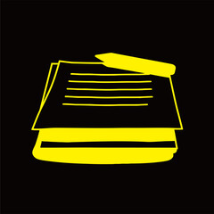 Hand-drawn Notebooks with Pencil Element Icon in Yellow on Black Background