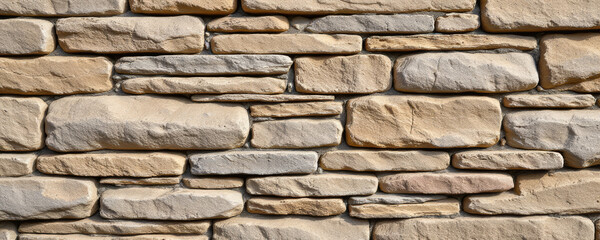Fototapeta premium Natural stone wall texture with various shapes and colors, perfect for design projects