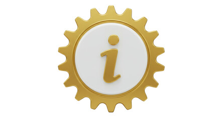 Isolated Information Icon in Gear with Gold Trim