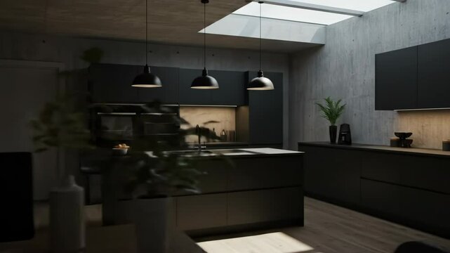 Modern dark gray kitchen interior