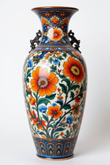 Beautifully crafted artisan ceramic vase with vibrant floral patterns and intricate details