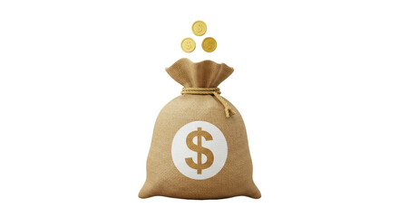 Isolated Money Bag with Dollar Symbol and Coins