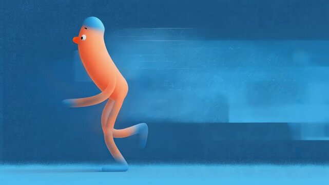 A vibrant animated character in midmotion is depicted alongside a sequence of sketched frames illustrating a dynamic scene transition accompanied by visual markers indicating timing