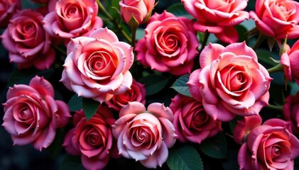 Fototapeta premium Intricate blooming roses, densely packed, vibrant hues, vintage, repeat