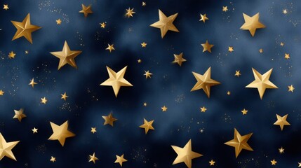 Elegant star pattern in gold foil effect on deep midnight blue background, luxury celestial vibe