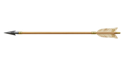 Isolated Wooden Arrow with Metal Tip and Feather Fletching