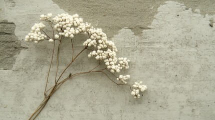 Dried blossoms against a weathered concrete surface.