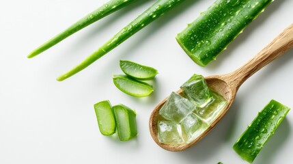 Fresh Aloe Vera Natural Ingredients with Sliced Leaves and Gel for Health and Beauty Remedies