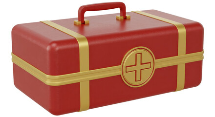 Isolated First Aid Kit with Red and Gold Design
