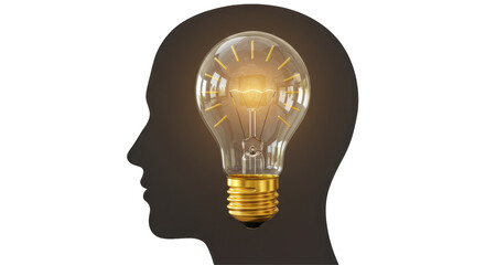 Isolated Head Silhouette with Glowing Light Bulb