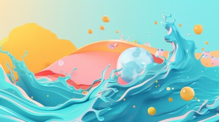 Obraz premium Summer background and banner with water, splash and waves in vector abstract shape