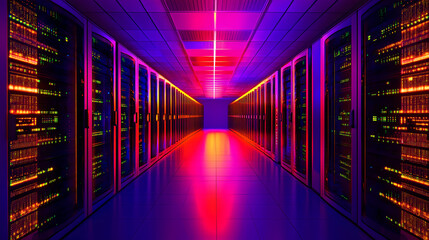 Fototapeta premium A close-up shot of a sleek, futuristic superconducting quantum computing laboratory with glowing blue lights, surrounded by a minimalist, high-tech environment, emphasizing advanced technology 