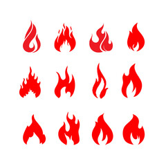 Fire Flames Icons Set – Vector Illustration of Burning Flame Symbols in Flat Style
