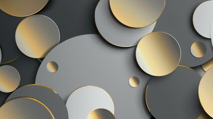 Tech geometric background with abstract golden and grey circles.