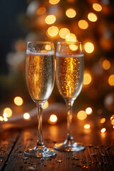 Glasses of champagne on the left side, celebration theme concept