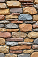 Natural stone wall with various colors and textures, creating rustic and warm atmosphere