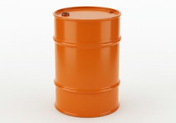 3D Illustration of Orange metal barrel isolated on white background for liquid storage