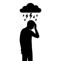 Understanding depression concept illustration of sad man with rain cloud over his head vector graphic
