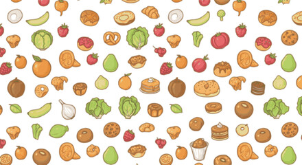 Seamless food pattern made from small illustrations.
