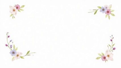 Fototapeta premium Watercolor Floral Corner Border Set: Delicate Flowers and Foliage for Elegant Design Elements