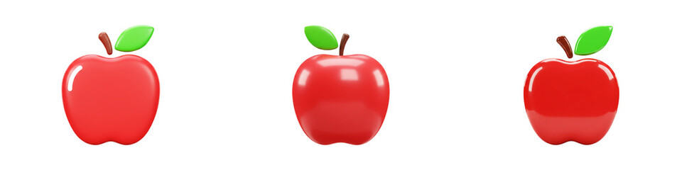 3D Red Apple Icons with Green Leaf for Nutrition Health and Food Concepts

