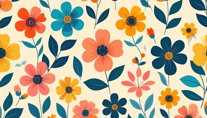 Vibrant flower pattern on a light beige background.