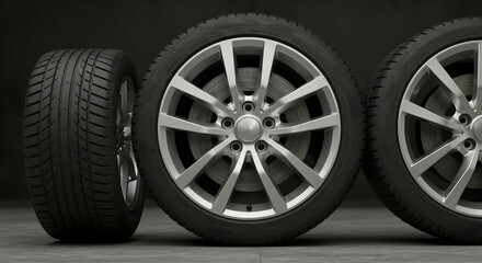 Obraz premium High-Quality Car Tires with Alloy Rims for Automotive Enthusiasts