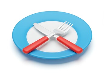 3D Illustration of Plate with fork and knife isolated on white background, 3d render