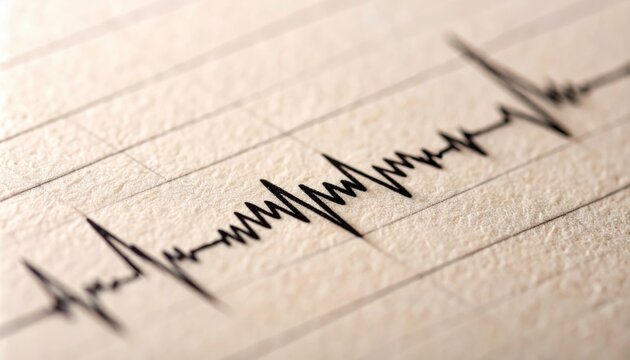 Seismograph line on paper symbolizing earthquake measurement, earth vibration monitoring, or metaphoric representation of emotional intensity or life pulse