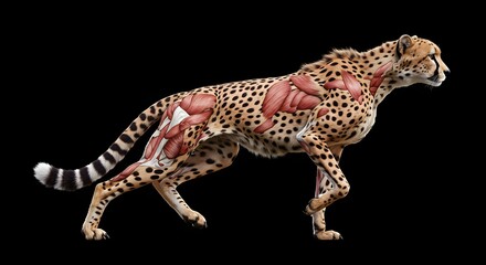 Obraz premium Anatomical Illustration of a Cheetah Showcasing Muscular Structure and Physiology in Motion
