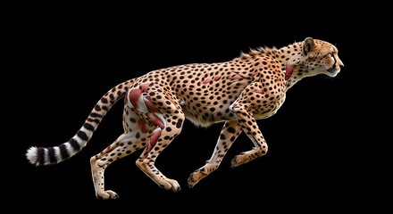 Naklejka premium Cheetah Running at Full Speed through the African Savannah with Vibrant Spots and Agile Movement