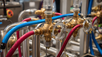 A close-up shot of a sleek, futuristic experimental setup for superconducting quantum computing with glowing blue lights, surrounded by a minimalist, high-tech environment