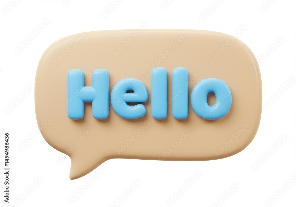 Poster 3d illustration of hello in a beige speech bubble isolated on transparent background