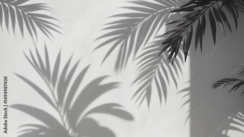 Poster foliage mockup displaying the abstract effect of leaf shadows on a white textured wall.
